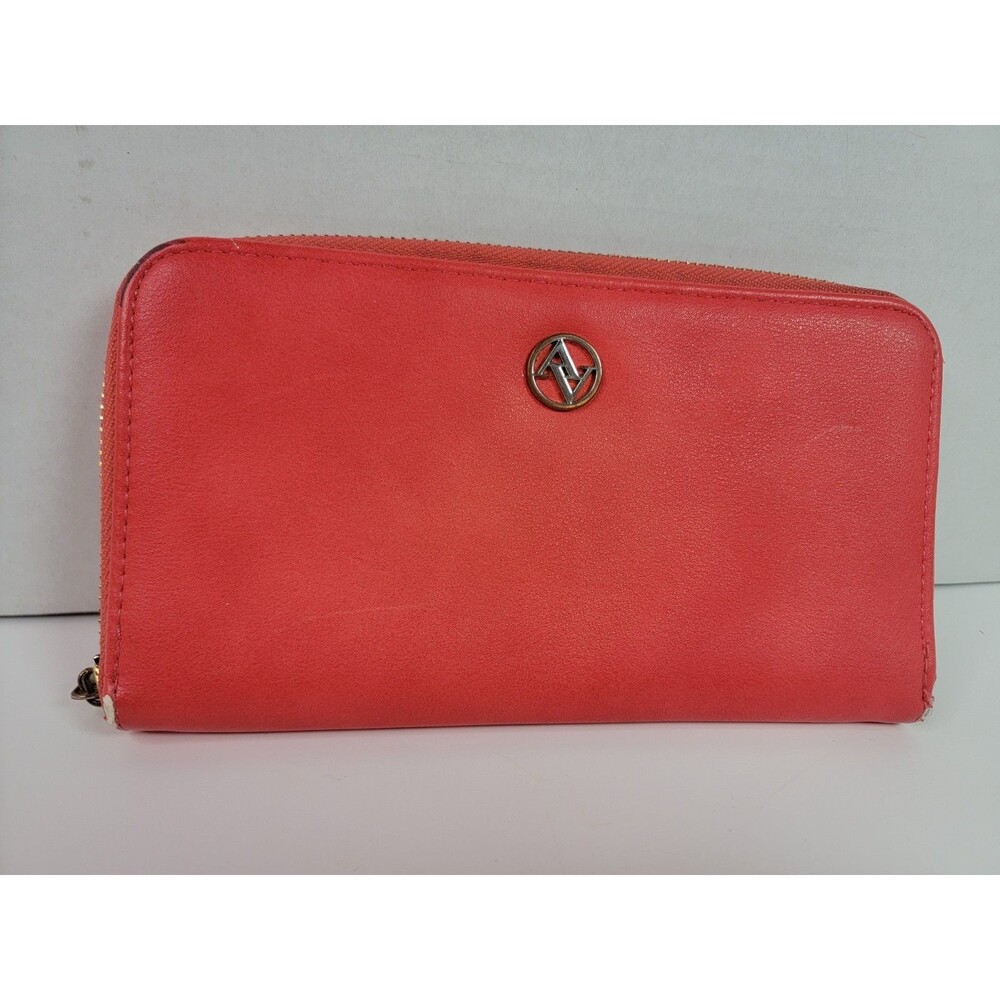 Adrienne Vittadini Women’s Red Coral Zip Around Continental Wallet Gold AV Logo